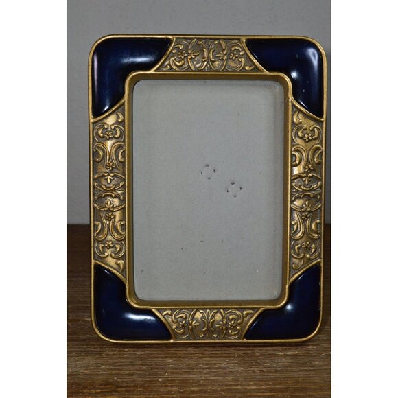 Vintage Ornate Made In Taiwan Picture Frame Navy Blue Gold Art Deco Hollywood - Picture 3 of 11